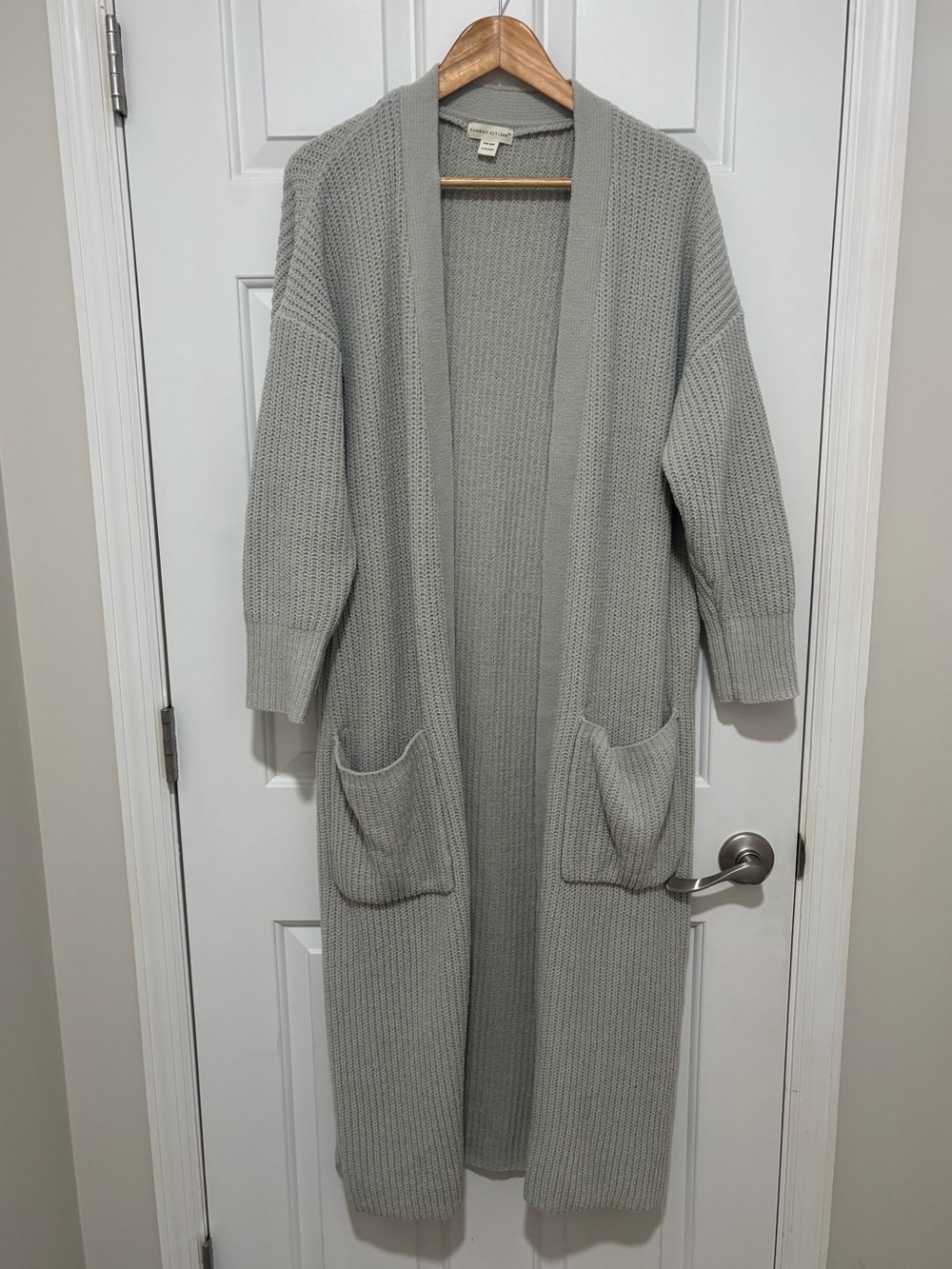 Sunday Citizen Ribbed Long Cardigan Sweater Robe one size gray green